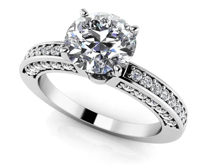 Vintage Look Side Stone Diamond Engagement Ring with 2.25 ct. (2.00 ct. center diamond)Watch