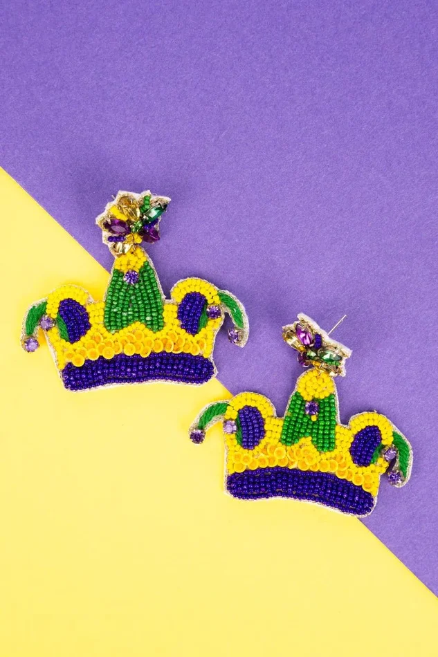 Viola Bejeweled Mardi Gras Hat Seed Bead Earrings