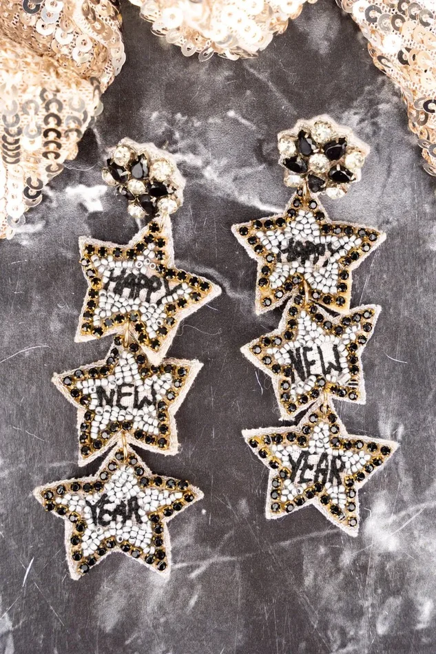 Viola Black and Silver Happy New Year Star Trio Earrings