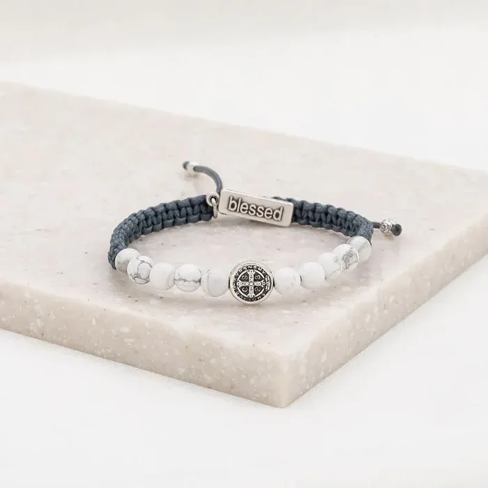 Wake Up and Pray Meditation Bracelet – White Howlite Gemstone