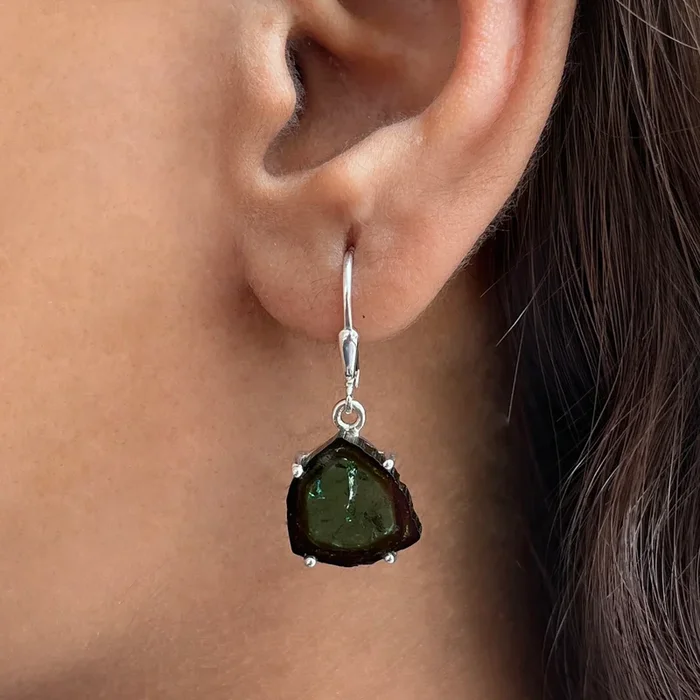 Watermelon Tourmaline Slice Earring-(TRM-E-13.)