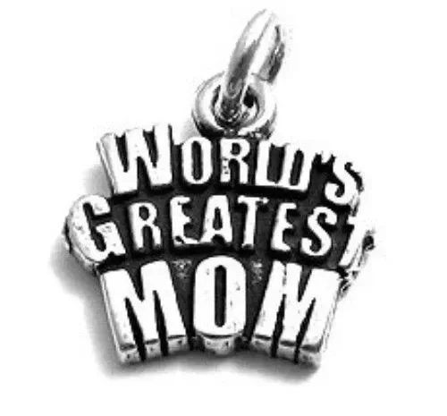 Whimsical “World’s Greatest Mom” Charm in Sterling Silver