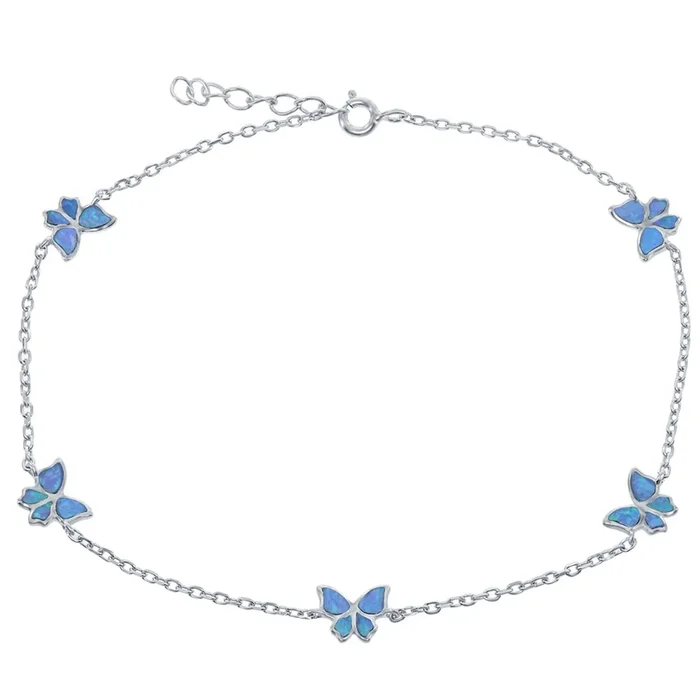 Women’s Anklet – Sterling Silver Material Blue Opal Butterfly Design | R-9237