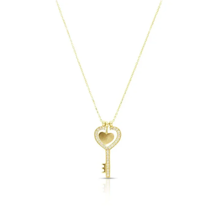 Women’s Necklace with Key of Heart Charm in 14K Gold