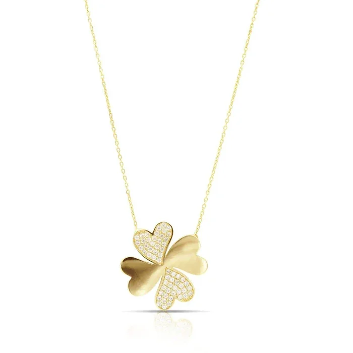 Women’s Necklace with Trebol of Hearts Charm in 14K Gold