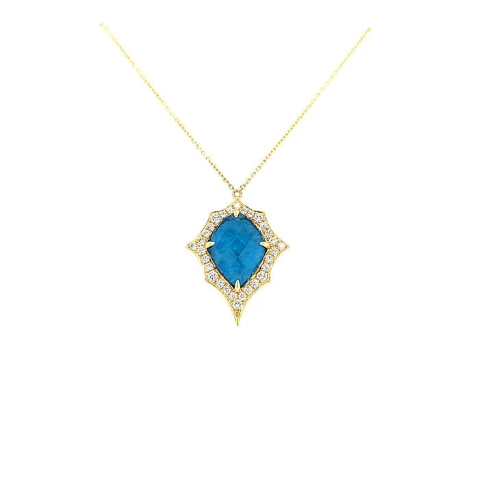Yellow Gold Apatite & Diamond Necklace (I7733)
