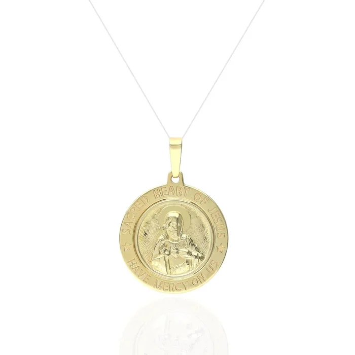 Yellow Gold Over Sterling Silver Sacred Heart Of Jesus Medal Religious Pendant