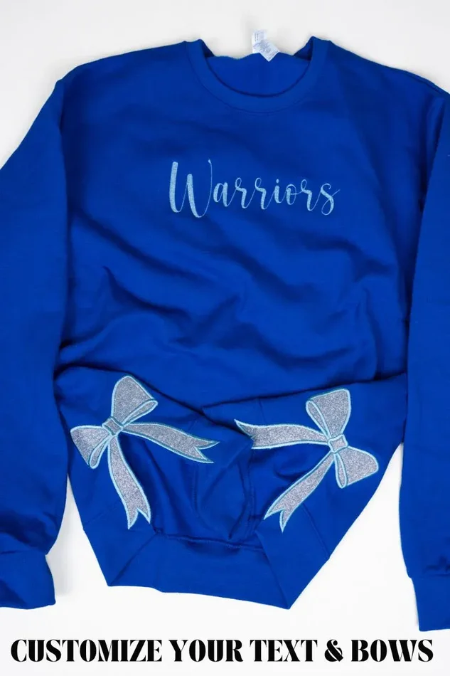 Youth Royal You Design It Embroidered Side Bows Heavy-weight Crew Sweatshirt *Customize Your Text and Bows