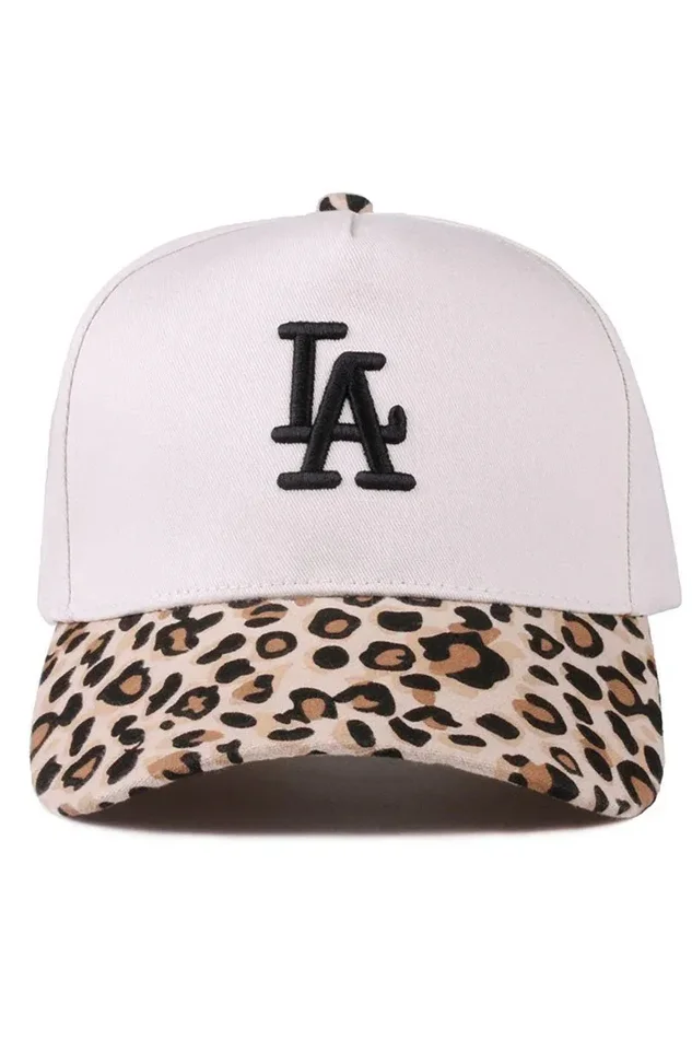 Zenana Embroidered ‘LA’ Leopard Two-Tone Cap