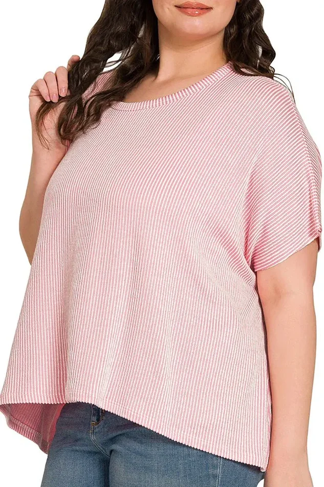 Zenana Plus Size Full Of Fun Dark Pink Oversized Striped Top