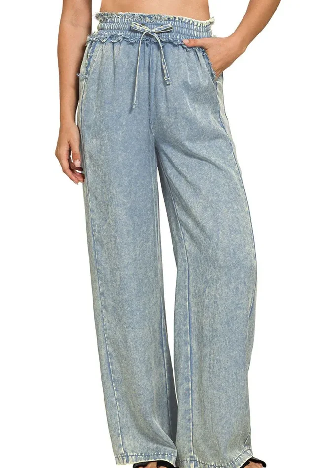 Zenana The Margo Blue Gray Tencel Pants